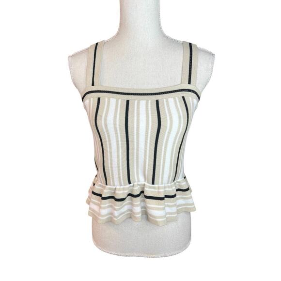 Banana Republic tan & black striped sweater tank top neutral casual peplum - Picture 2 of 9